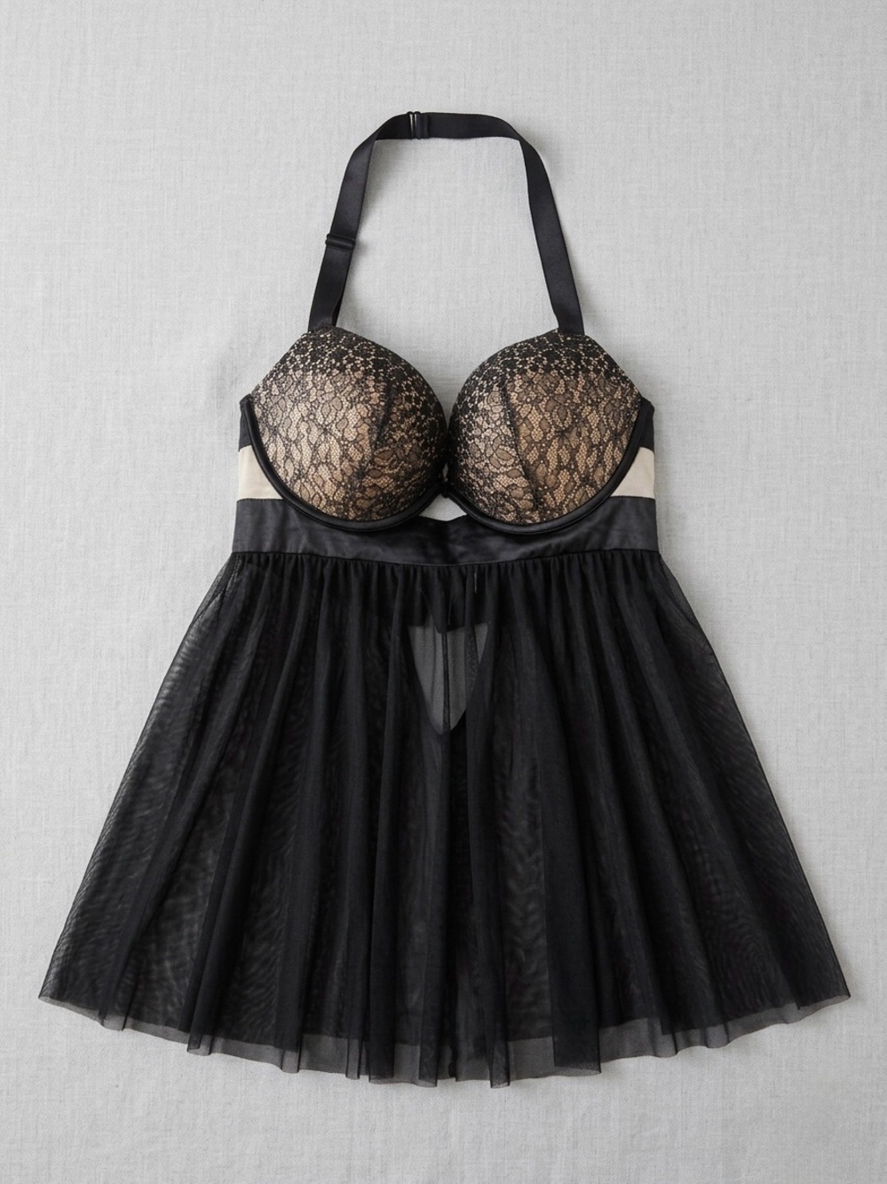 Victoria's Secret Black Lace-Overlay Chemise with Nude Cups - Picture 3 of 5
